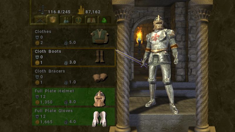 The main character menu in Baldur's Gate: Dark Alliance.